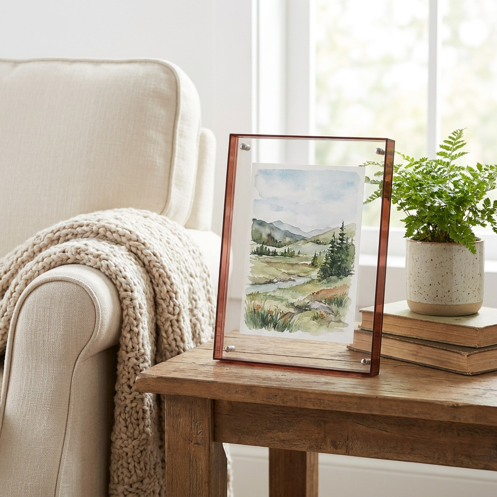 Flitsko Zwevend Acryl Fotolijstje - sfeerfoto woonkamer tawny slanke rand